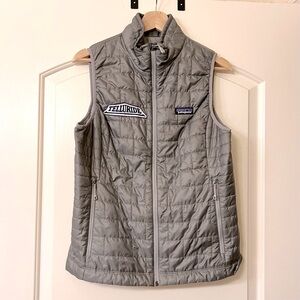 Patagonia medium light gray nano puff vests/ vintage Telluride patch over logo